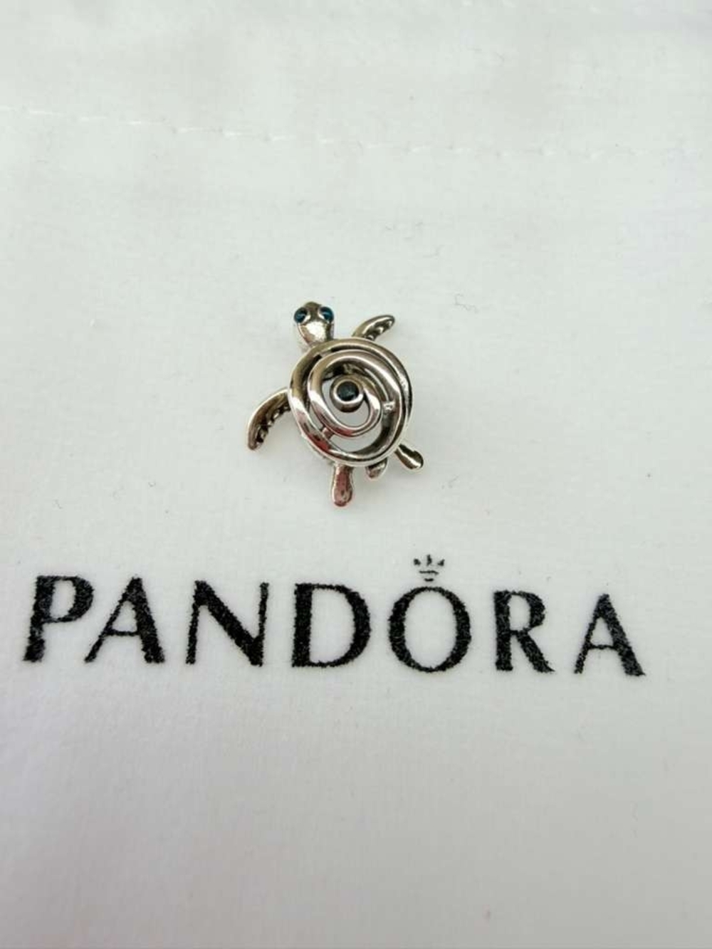 Pandora Silver Turtle Brooch with Blue Accent Eyes